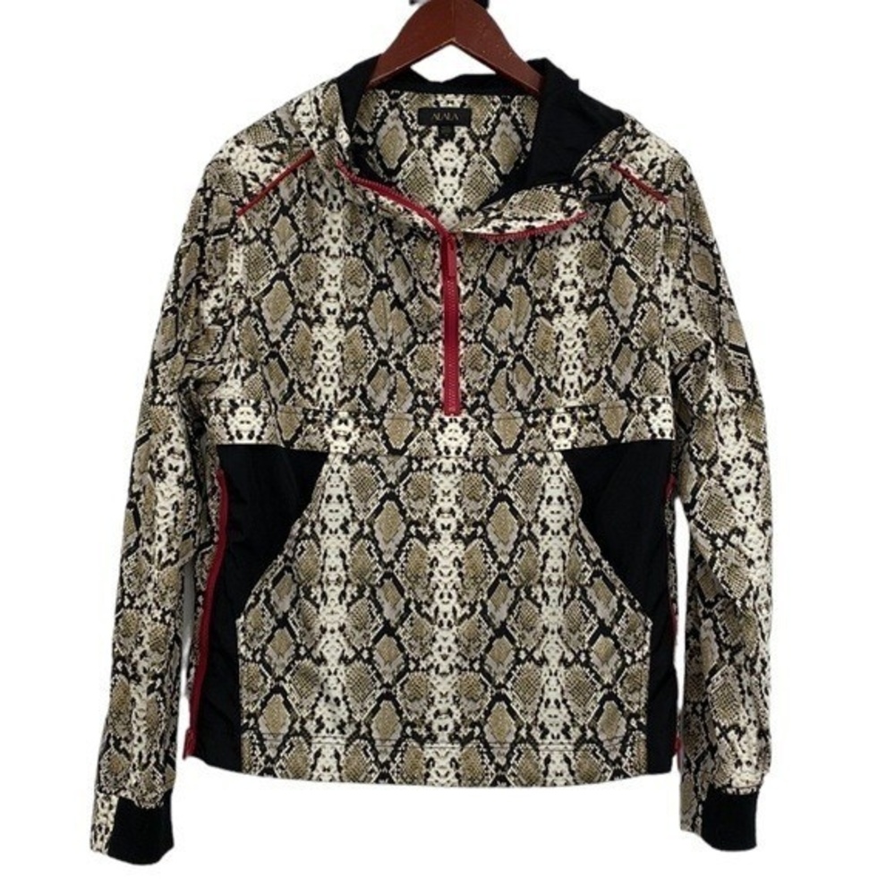 Alala Snakeskin Print Hooded Anorak Jacket Womens Size XS Cream Tan Pullover
